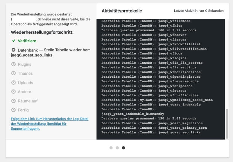 Website Backups wiederherstellen Updraft