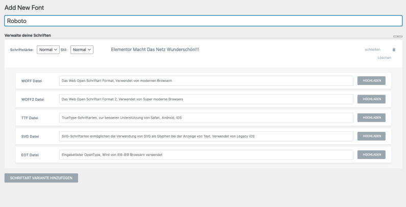 Google Fonts hochladen Elementor