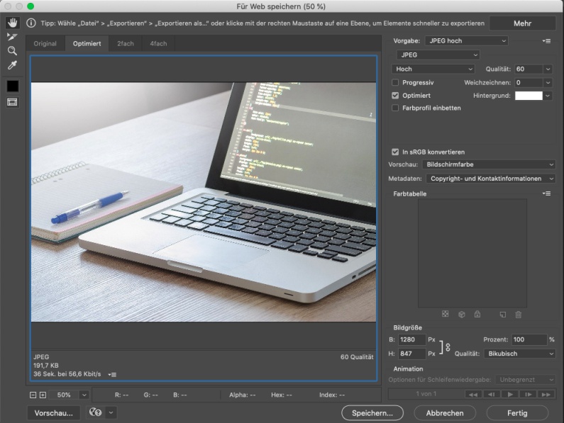 Bild für Web speichern