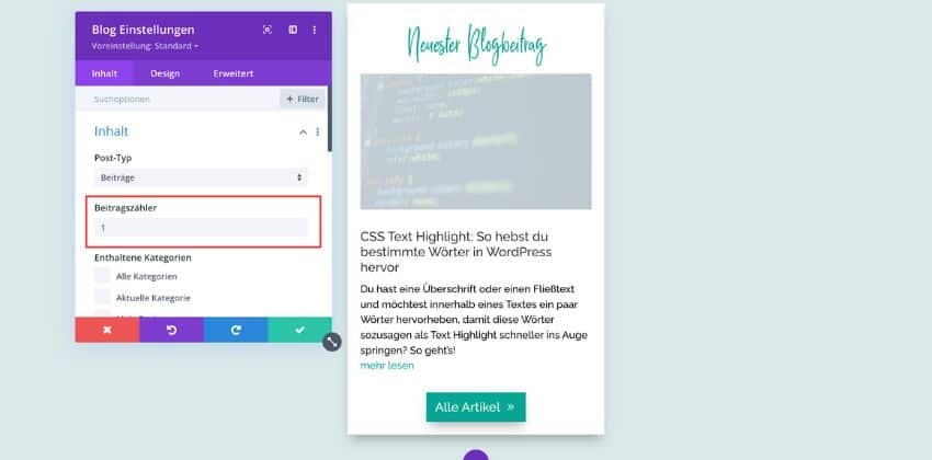 Blogbeitrag einfügen im Divi Linktree