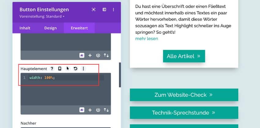 Buttonbreite einheitlich machen für deinen Divi Linktree