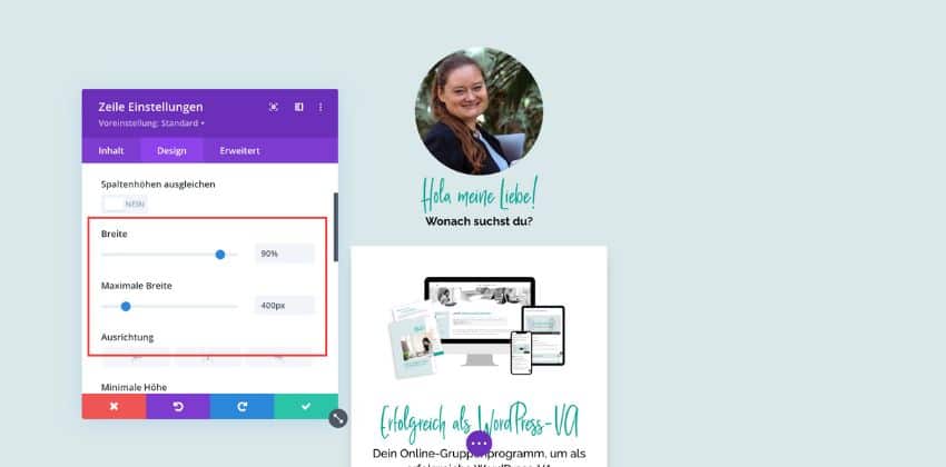Zeilenbreite anpassen in Divi