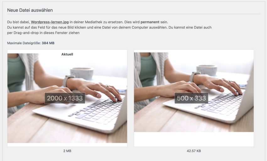 Neue Datei in WordPress Mediathek hinterlegen